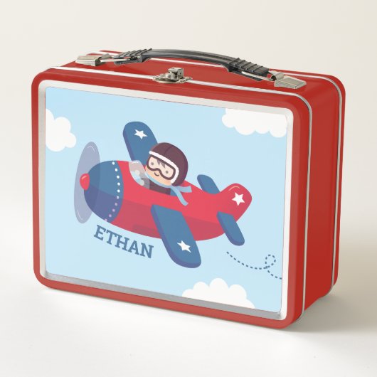 Cute Pilot Boy in Propeller Airplane Personalized (Voorkant)