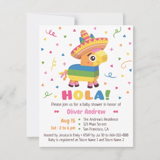 Cute Pinata Confetti Hola Fiesta Baby shower Kaart (Voorkant)