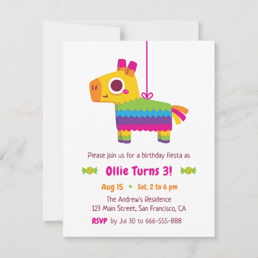Cute Pinata Snoep Kids Birthday Party Invitations Kaart (Voorkant)
