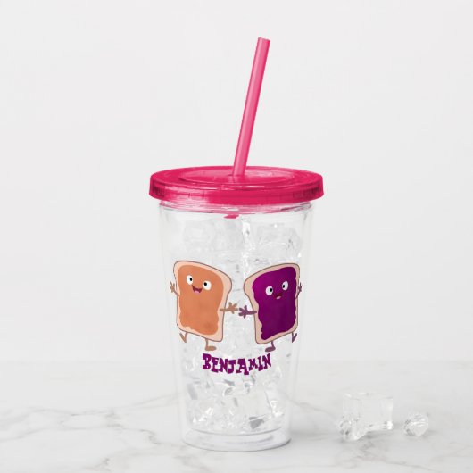 Cute pindakaas en jelly sandwich cartoon acryl drinkbeker (Achterkant ijs)