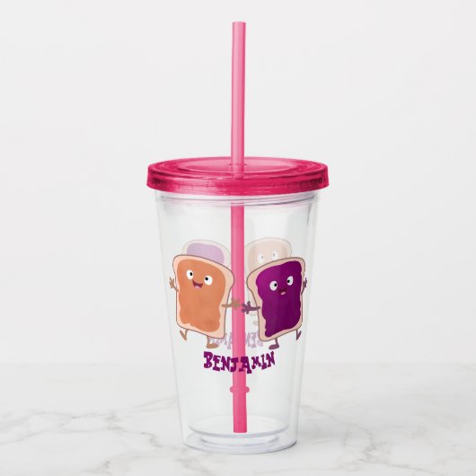 Cute pindakaas en jelly sandwich cartoon acryl drinkbeker (Voorkant)