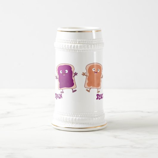 Cute pindakaas en jelly sandwich cartoon bierpul (Center)