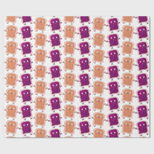 Cute pindakaas en jelly sandwich cartoon cadeaupapier (Vlak)