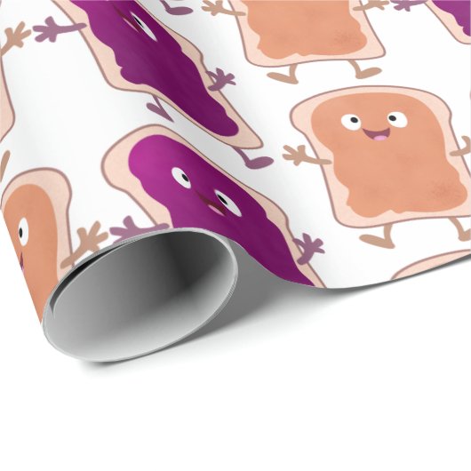 Cute pindakaas en jelly sandwich cartoon cadeaupapier (Rol Hoek)