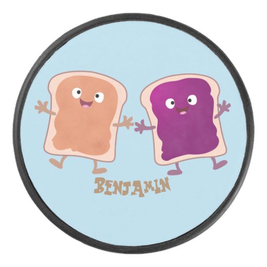 Cute pindakaas en jelly sandwich cartoon hockey puck (Voorkant)