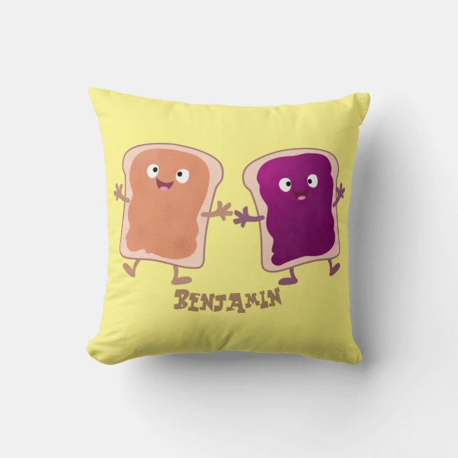 Cute pindakaas en jelly sandwich cartoon kussen (Voorkant)