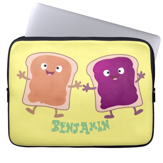 Cute pindakaas en jelly sandwich cartoon laptop sleeve (Voorkant)