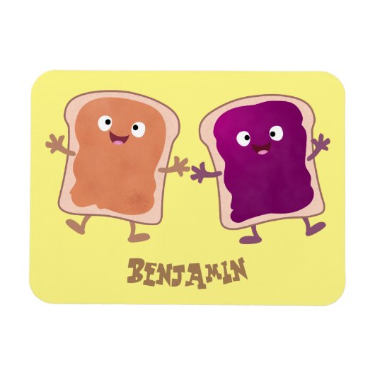 Cute pindakaas en jelly sandwich cartoon magneet (Horizontaal)