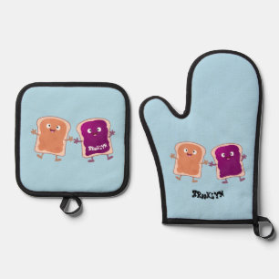 Cute pindakaas en jelly sandwich cartoon ovenwant & pannenlap set