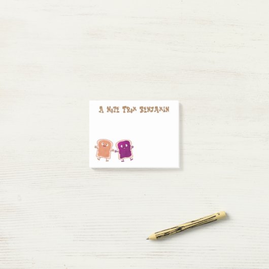 Cute pindakaas en jelly sandwich cartoon post-it® notes (Op bureau)