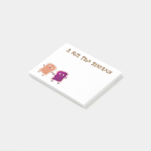 Cute pindakaas en jelly sandwich cartoon post-it® notes (Schuin)