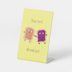 Cute pindakaas en jelly sandwich cartoon reclamebord met voetstuk