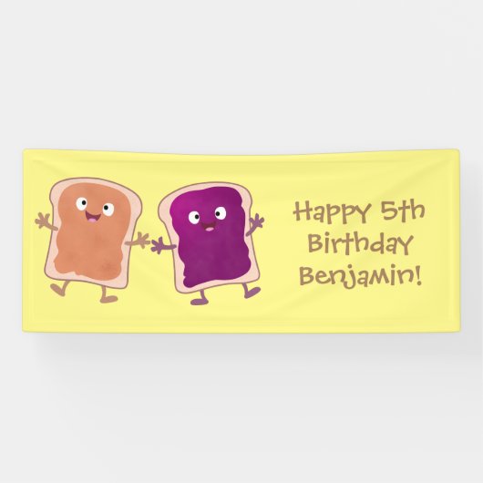 Cute pindakaas en jelly sandwich cartoon spandoek (Horizontaal)