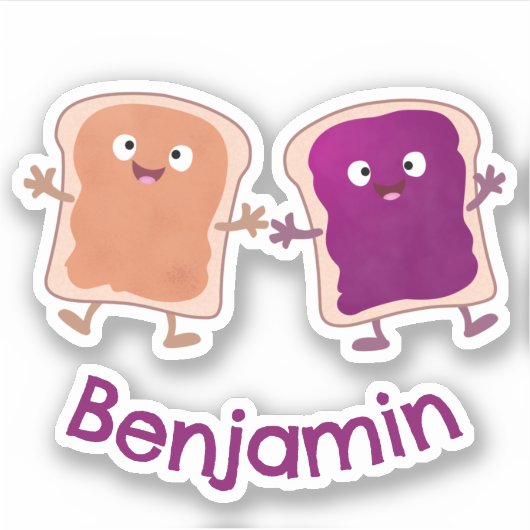 Cute pindakaas en jelly sandwich cartoon sticker (Voorkant)
