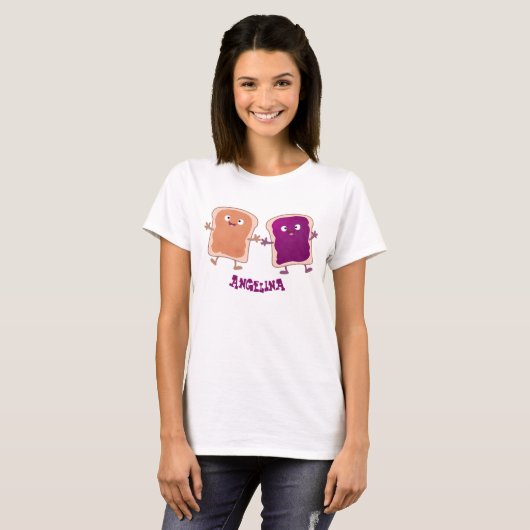 Cute pindakaas en jelly sandwich cartoon t-shirt (Voorkant volledig)