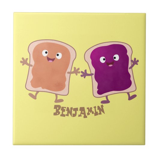 Cute pindakaas en jelly sandwich cartoon tegeltje (Voorkant)