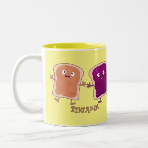 Cute pindakaas en jelly sandwich cartoon tweekleurige koffiemok