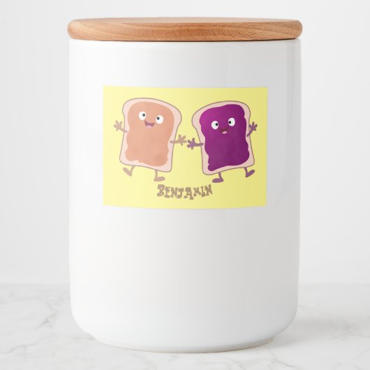 Cute pindakaas en jelly sandwich cartoon voedselcontainer etiket (Voorkant)