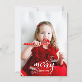 Cute Pine & Holly Kerstpatroonfamilie Foto Feestdagenkaart