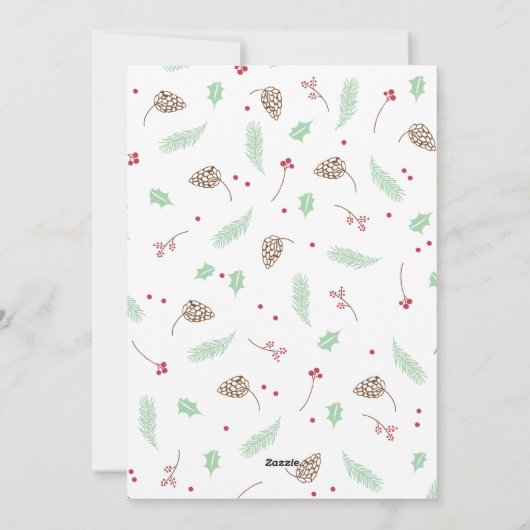 Cute Pine & Holly Kerstpatroonfamilie Foto Feestdagenkaart (Achterkant)