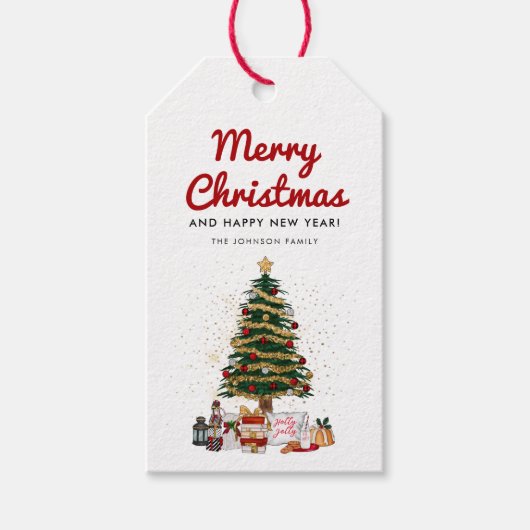 Cute Pine Tree Script Merry Kerstfeestdag Cadeaulabel (Voorkant)
