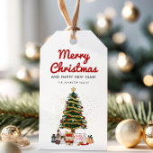 Cute Pine Tree Script Merry Kerstfeestdag Cadeaulabel