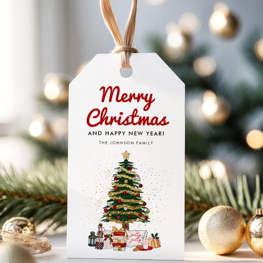 Cute Pine Tree Script Merry Kerstfeestdag Cadeaulabel