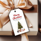 Cute Pine Tree Script Merry Kerstfeestdag Cadeaulabel