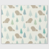 Cute Pine Trees en een bruin Beer Prettige feestda Cadeaupapier (Vlak)