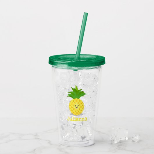 Cute pineapple cartoon illustratie acryl drinkbeker (Achterkant ijs)