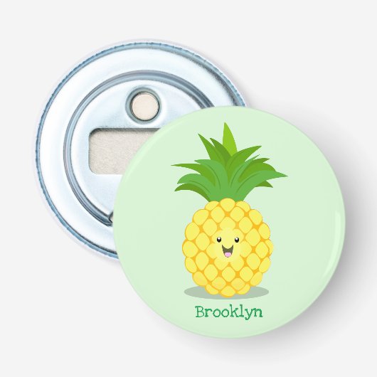 Cute pineapple cartoon illustratie button flesopener (Voorkant)