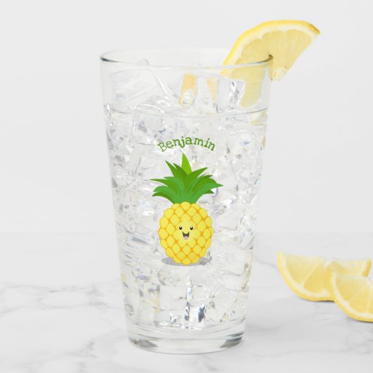 Cute pineapple cartoon illustratie glas (Achterkant ijs)