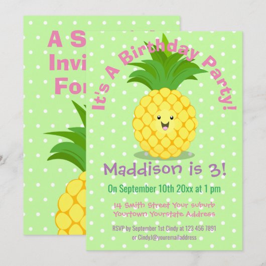 Cute pineapple cartoon illustratie kaart (Voorkant / Achterkant)
