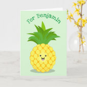 Cute pineapple cartoon illustratie kaart (Gele Bloem)