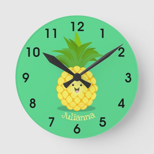 Cute pineapple cartoon illustratie ronde klok (Voorkant)