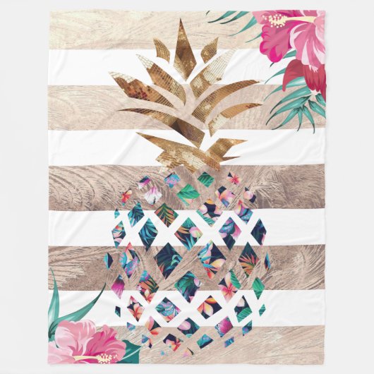 Cute Pineapple Gold striped Fleece Deken (Voorkant)