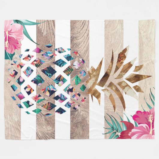 Cute Pineapple Gold striped Fleece Deken (Voorkant (Horizontaal))