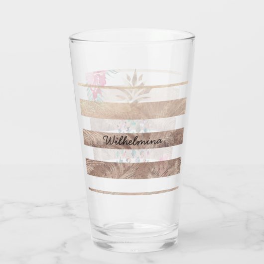 Cute Pineapple Gold striped Glas (Achterkant)