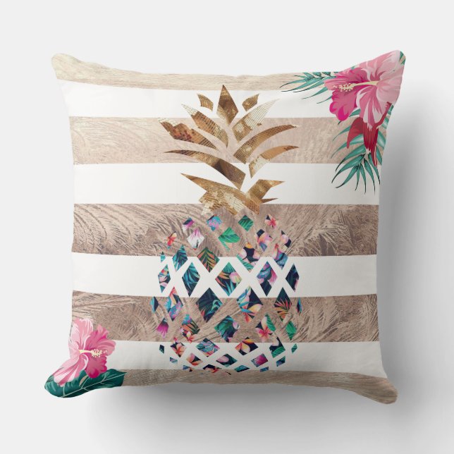 Cute Pineapple Gold striped Kussen (Voorkant)