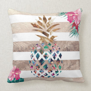 Cute Pineapple Gold striped Kussen