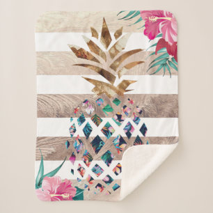 Cute Pineapple Gold striped Sherpa Deken