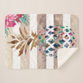 Cute Pineapple Gold striped Sherpa Deken (Voorkant (horizontaal))