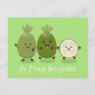 Cute pineapple guava feijoa cartoon briefkaart