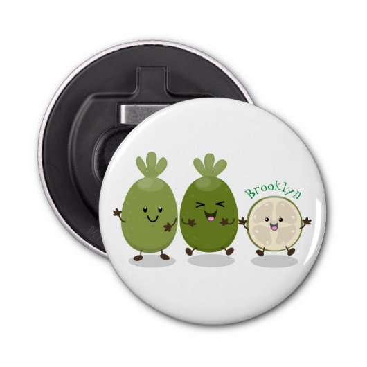 Cute pineapple guava feijoa cartoon button flesopener (Voorkant)