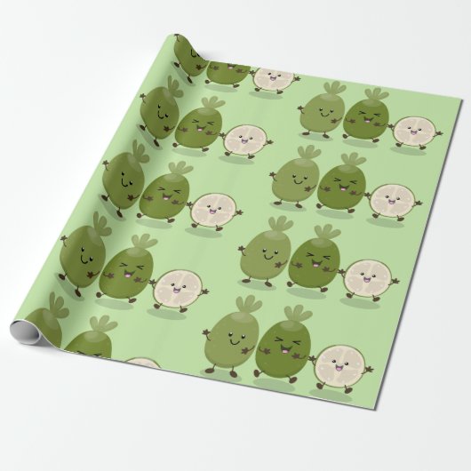Cute pineapple guava feijoa cartoon cadeaupapier (Uitgerold)