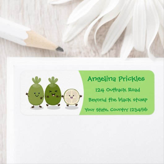 Cute pineapple guava feijoa cartoon etiket (Insitu)