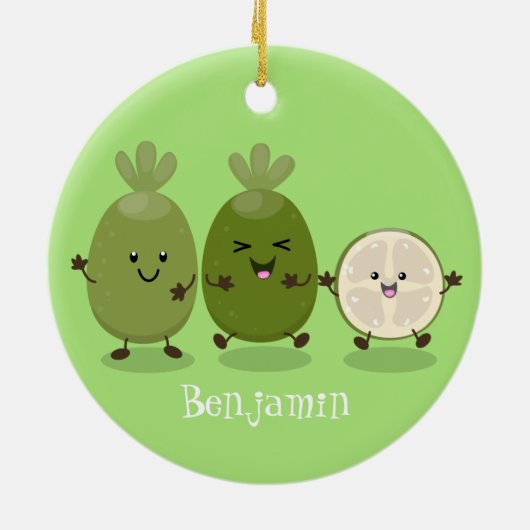 Cute pineapple guava feijoa cartoon keramisch ornament (Achterkant)