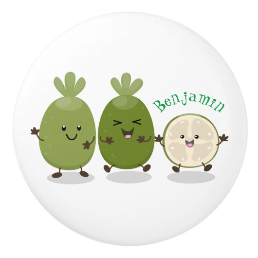 Cute pineapple guava feijoa cartoon keramische knop (Voorkant)