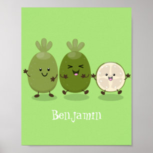 Cute pineapple guava feijoa cartoon poster