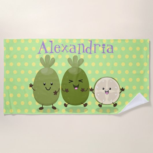 Cute pineapple guava feijoa cartoon strandlaken (Voorkant)